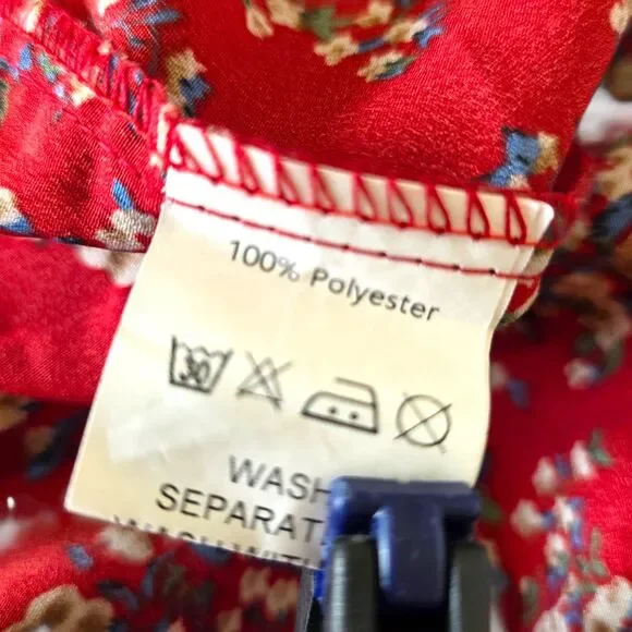 Red Floral Smocked Sleeveless Midi Dress Women’s Small - Picture 5 of 8